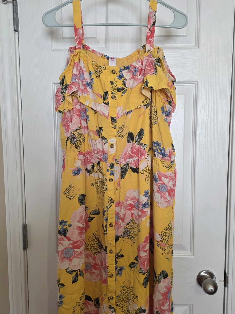 Justice Yellow Floral Button-Front Sundress with Pink Blossoms (Girls Plus Size)